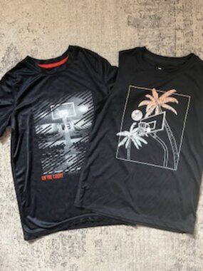 🧡3/15 all in motion Black Basketball Themed Tops Bundle x 2 Boys M 8-10